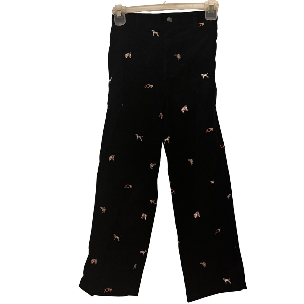 Hartstrings Girls Corduroy Pants Sz‎ 8 Black Equestrian Pattern
